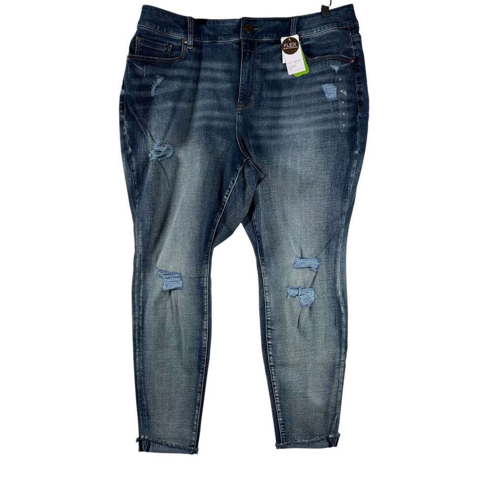 NWT Lane Bryant Women's Blue Stretch Distressed High Rise Skinny Jeans Size 22
